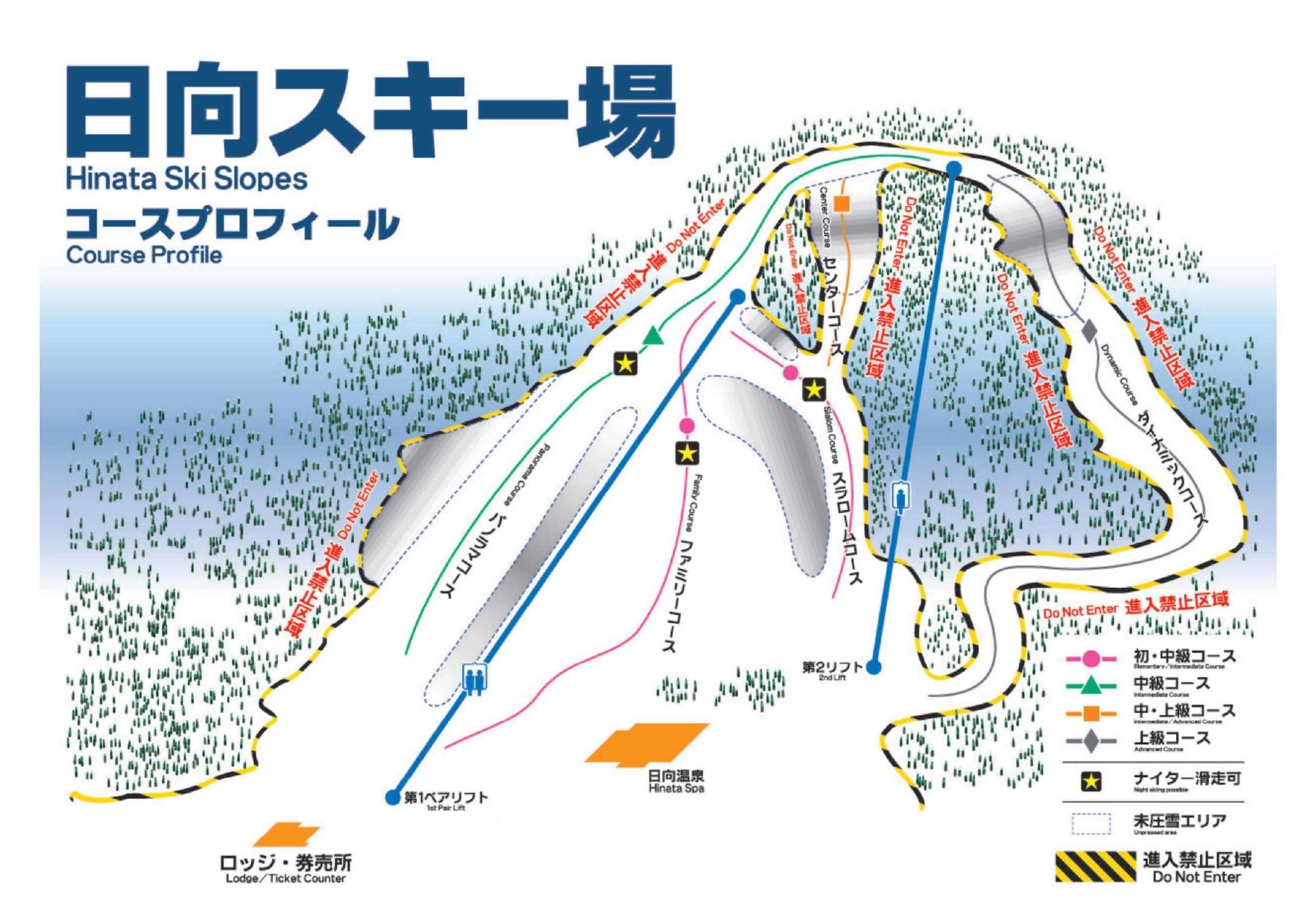 日向スキー場のコースが書かれているマップ