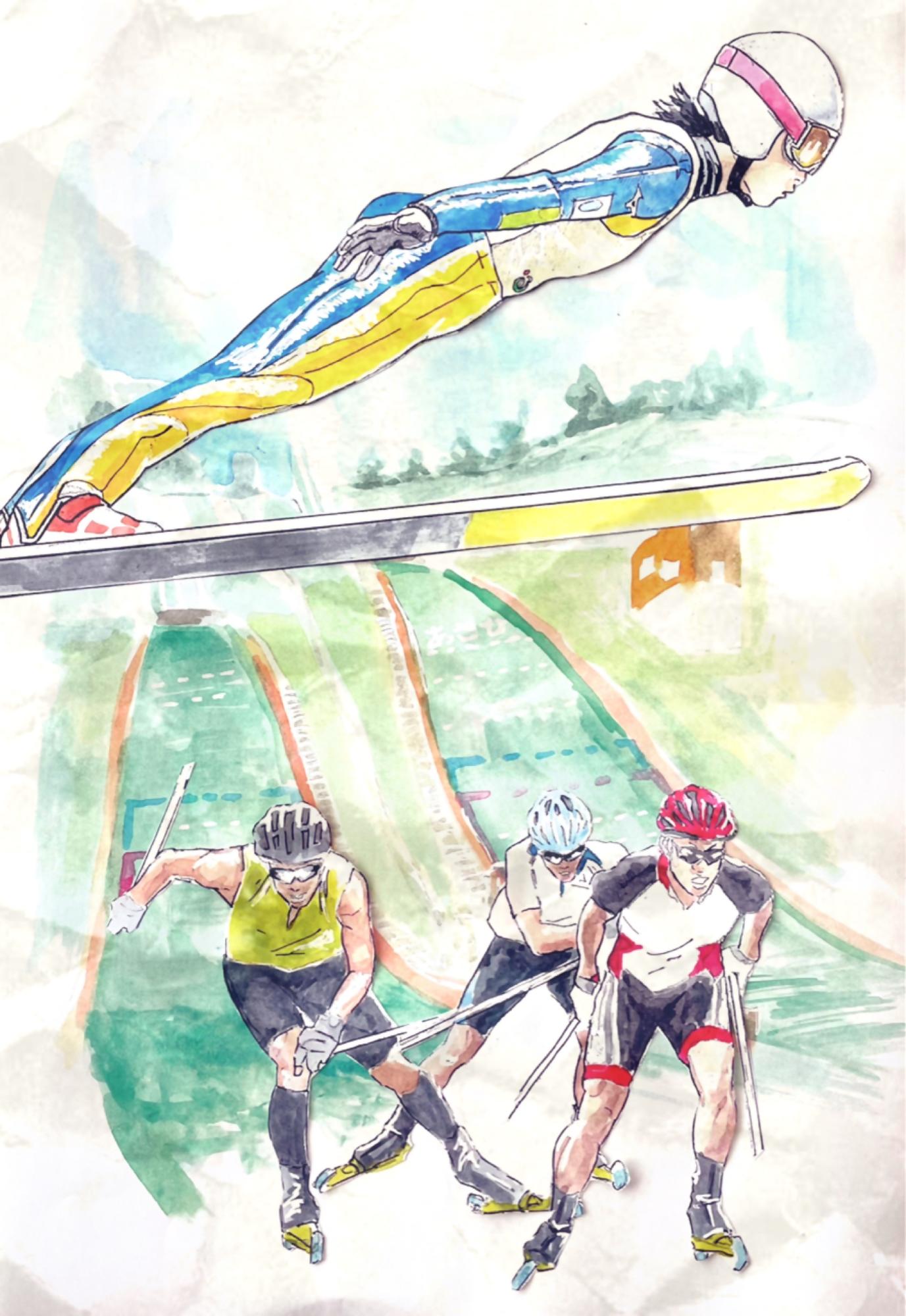 サマージャンプとコンバインドのイラストポスター