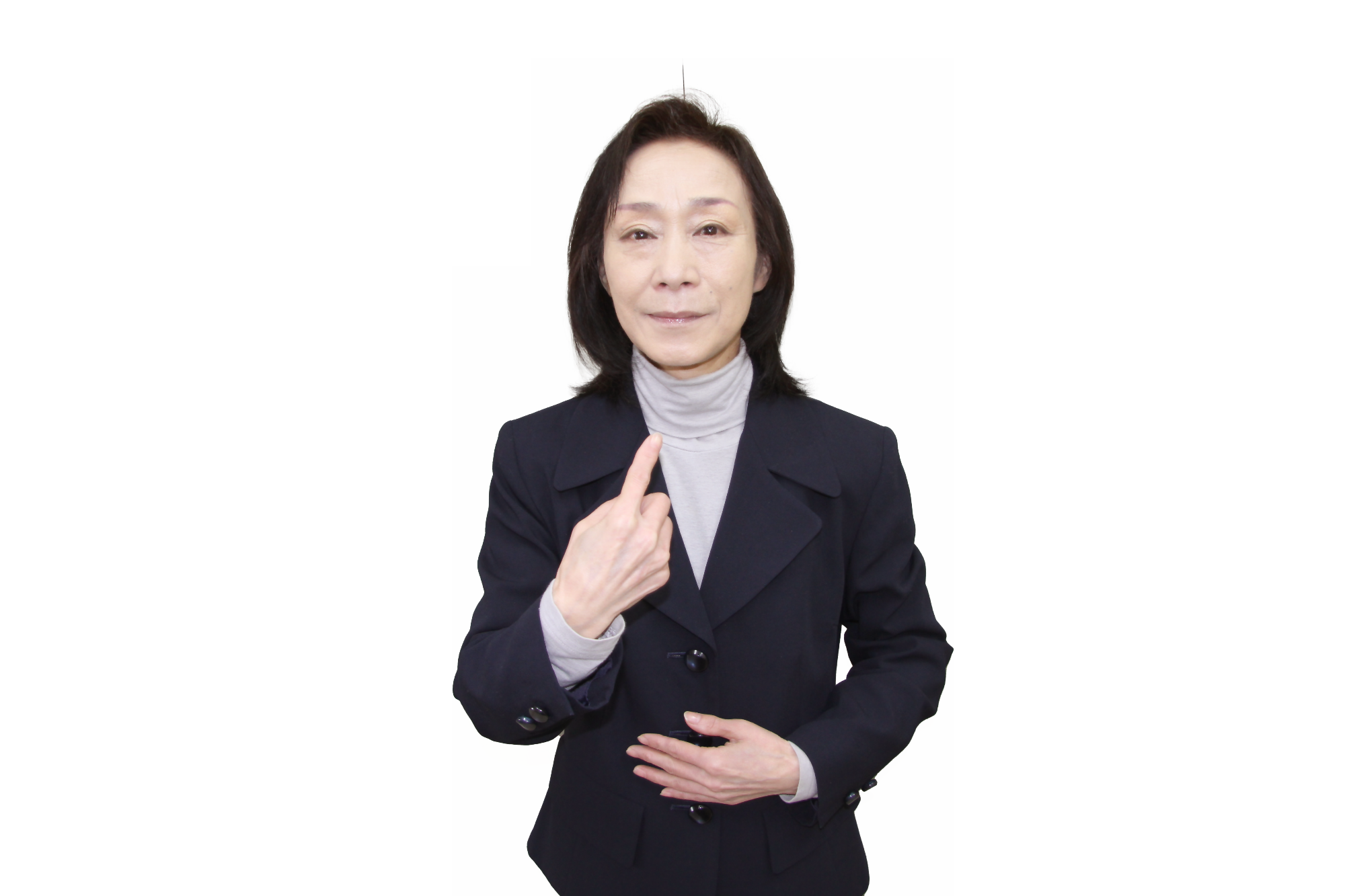 自分を手話で表している。人差し指で自分のことを指している