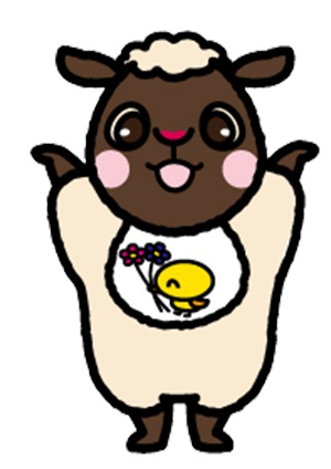 ひよこの絵が描かれたスタイをつけて両手をあげて立っているみーちゃんのイラスト