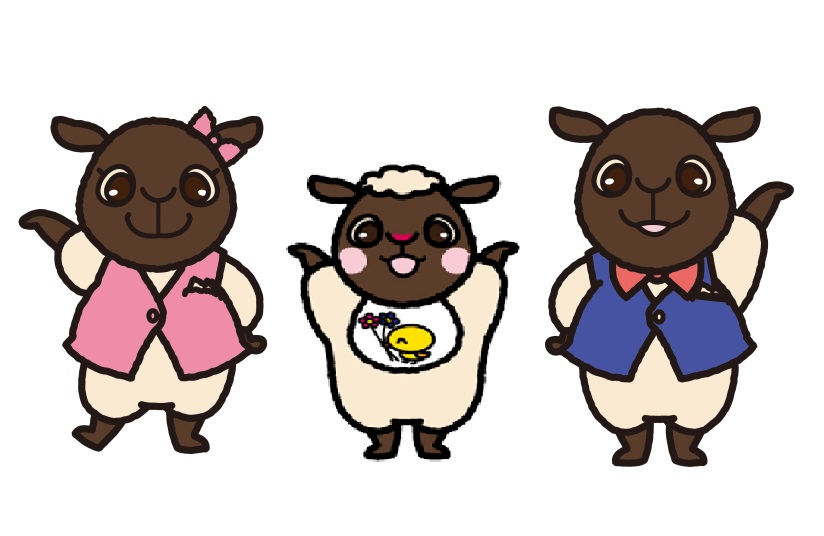 並んで立っているメイちゃん、みーちゃん、さほっちのイラスト