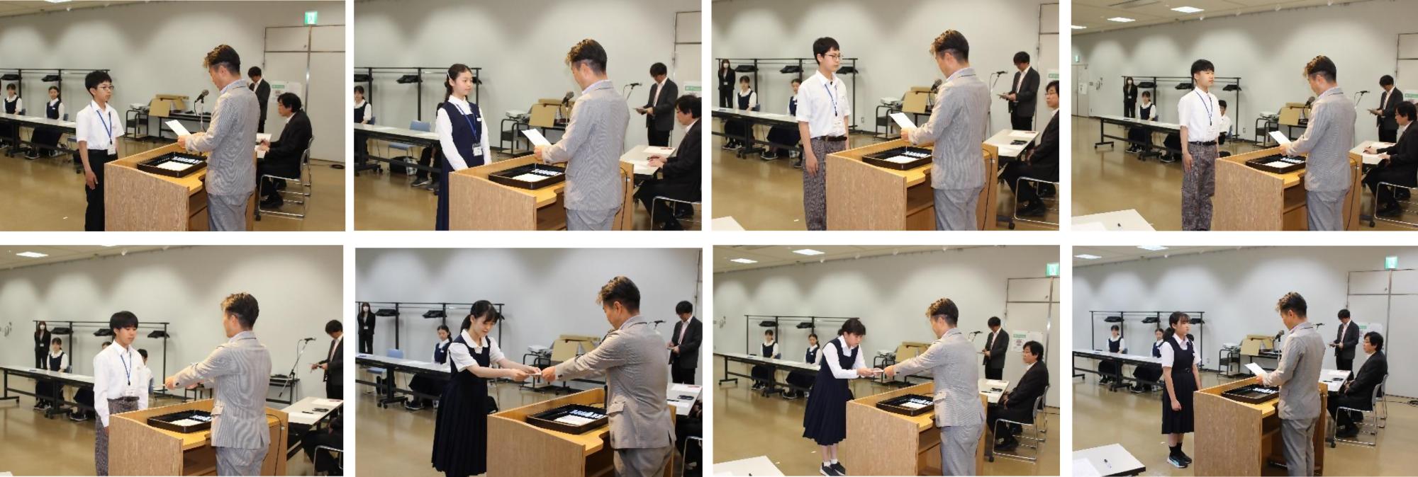 子ども議員が市長から任命書を交付される様子。