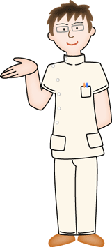 手を差し出し、案内する男性のイラスト