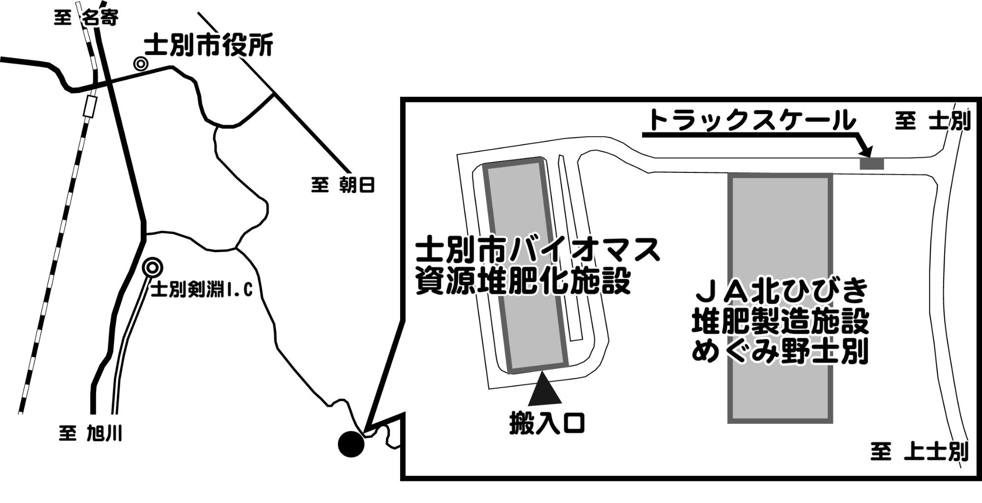 士別市バイオマス資源堆肥化施設の位置図