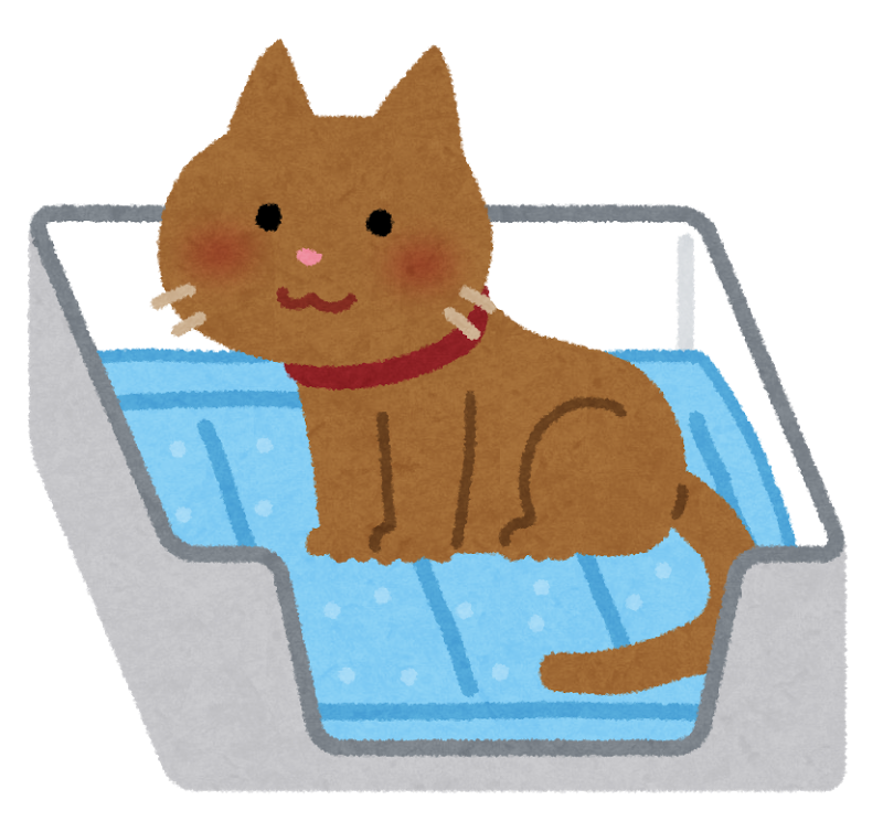 ねこがペットシートの上に座っているイラスト