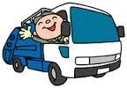 ゴミ収集車の窓から男性が笑顔で手を振っているイラスト