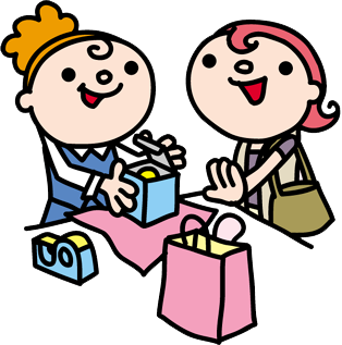 女性客が包装をしている女性店員にレジ袋を断っているイラスト