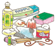 割り箸、ラップ、電池、石鹸などの生ごみでないもののイラスト