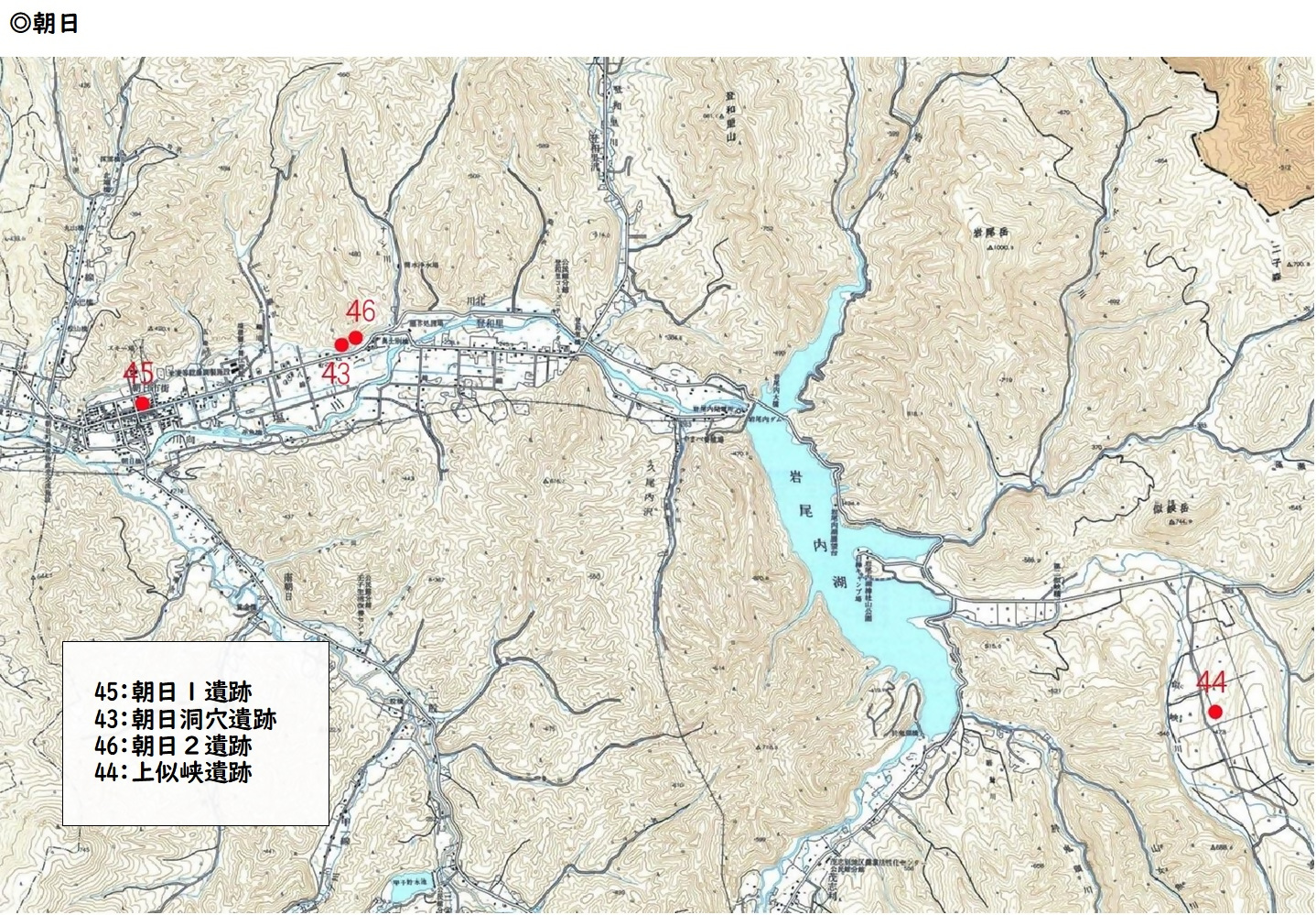 朝日地区の埋蔵文化財包蔵地分布図