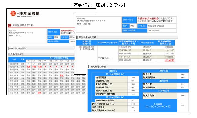 年金記録印刷サンプル表