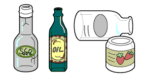 アルコールや油、ジャムなどが入っていた使い捨てびんのイラスト