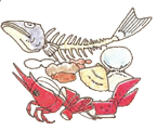 魚の骨、アサリの貝殻、エビ殻などの水産物のイラスト